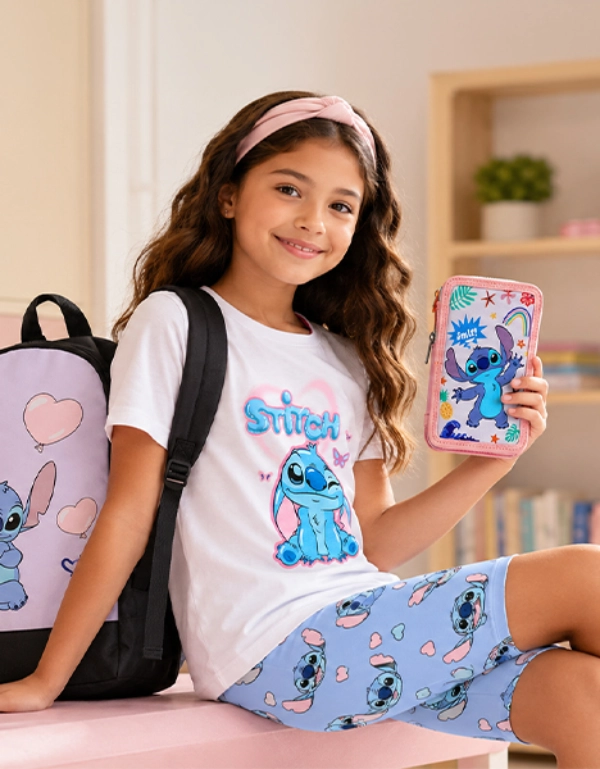 Stitch Schuloutfit mit Rucksack und Federmäppchen